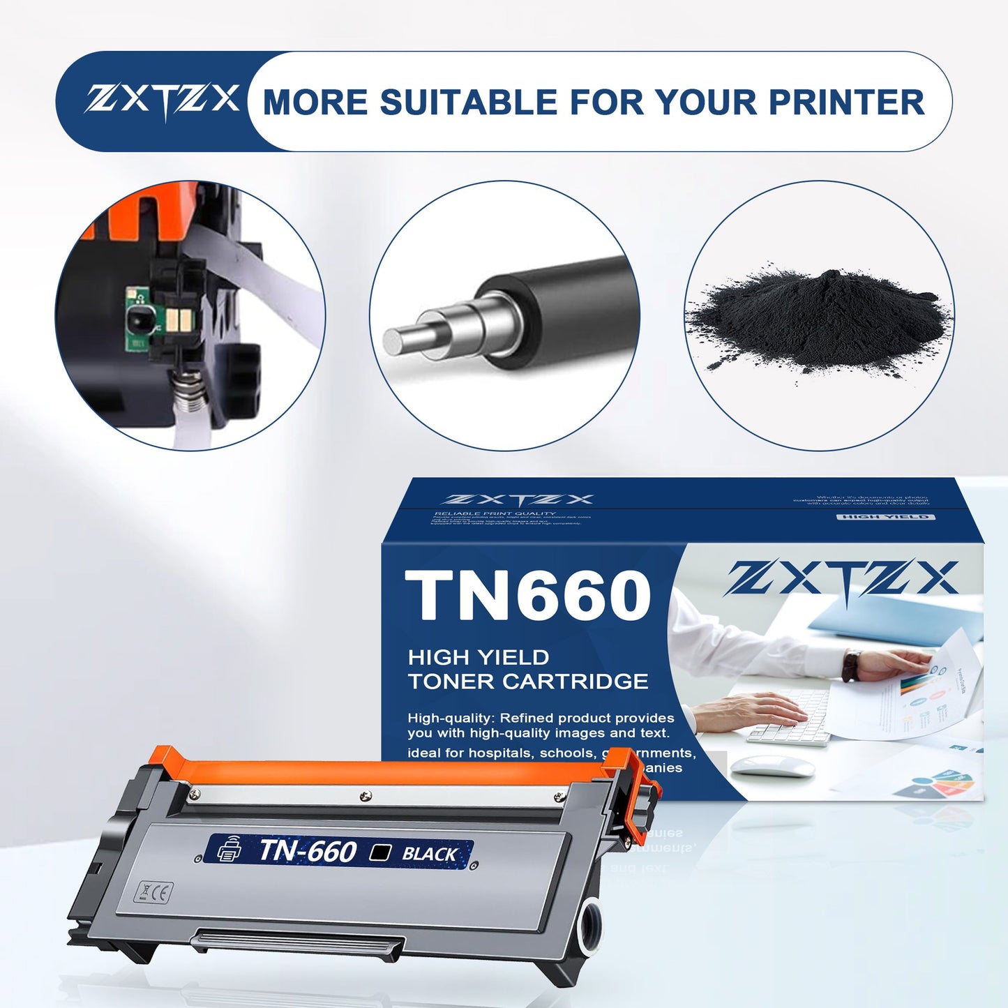 TN660 Toner Cartridge Black High Yield Compatible for Brother TN660 TN-660 for Brother MFC-L2740DW HL-L2300D HL-L2305W HL-L2320D HL-L2380DW Printer (4-Pack )
