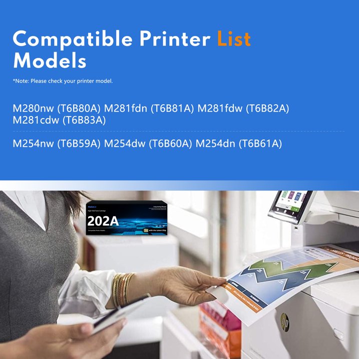 2 Pack Black 202A | CF500A Toner Cartridge Yields Up to 1,400 Pages Compatible for Color Pro MFP M281fdn MFP M281fdw Printers