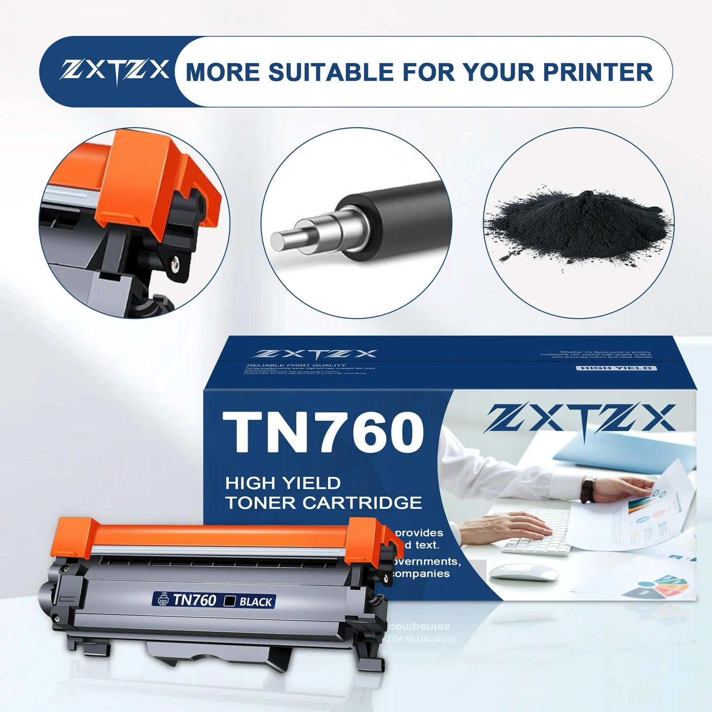 TN760 Toner TN730/760 Toner Cartridge Compatible for Brother TN760 TN730 Toner MFC-L2710DW L2750DW Printer TN760/730 (1-Pack)