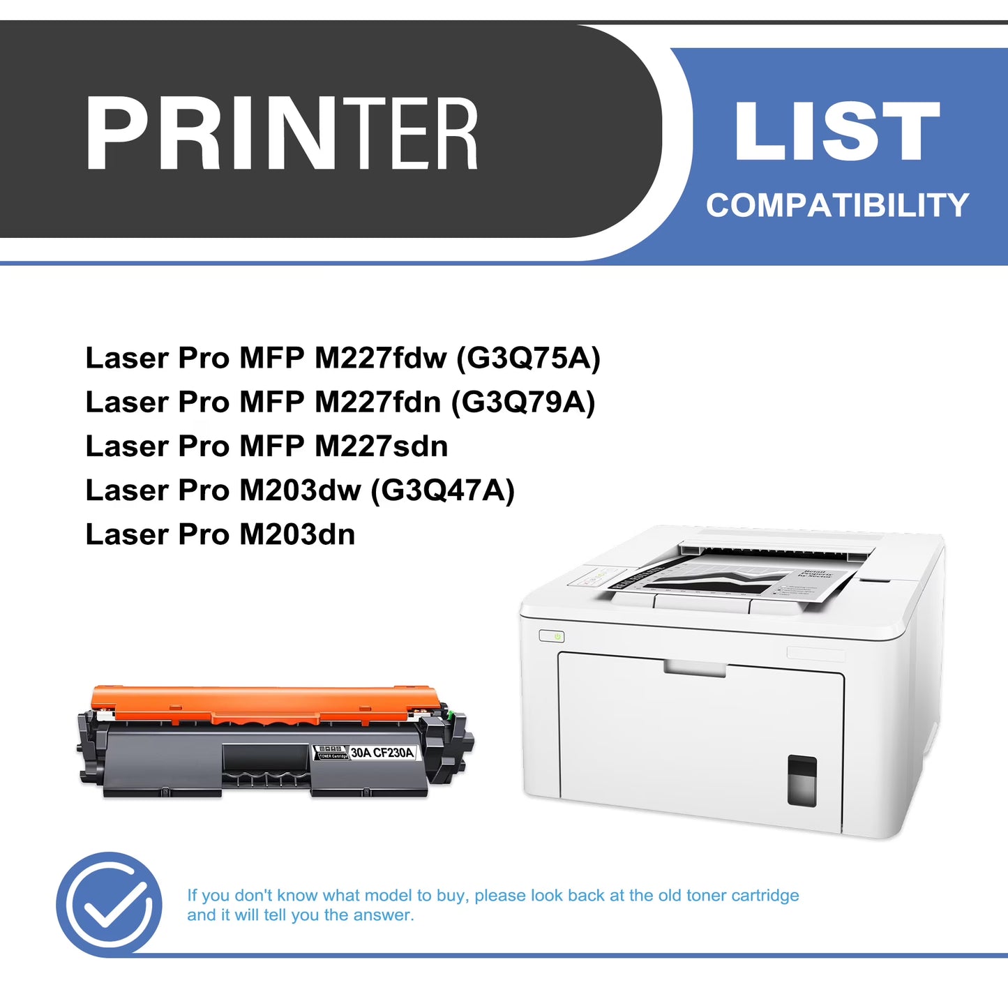 30A CF230A Toner Cartridge Black 1-Pack Compatible for 30A CF230A Toner Cartridges for Laser Pro M203 Series; Laser Pro MFP M227 Series Printer