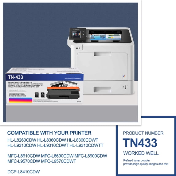 TN433 Toner Cartridge 5 Pack High Yield Compatible for Brother TN433BK TN 433 TN431BK TN431 TN 431 for HL-L9310CDWT MFC-L9570CDW DCP-L8410CDW Printer