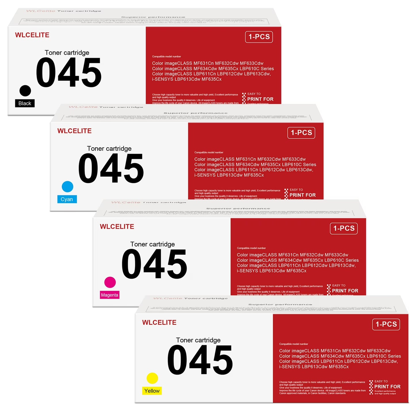045 Toner Cartridge Compatible for Canon 045 Toner Cartridges for MF634Cdw LBP612CDW 4 Pack Printer
