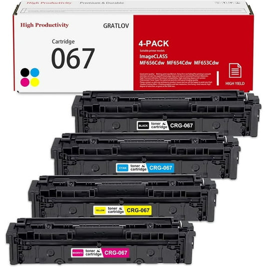 067 High Yield Toner Cartridge (Black Cyan Magenta Yellow, 4 Pack), Replacement for Canon 067 067H Cartridge MF656Cdw MF654Cdw MF653Cdw LBP632Cdw Printer
