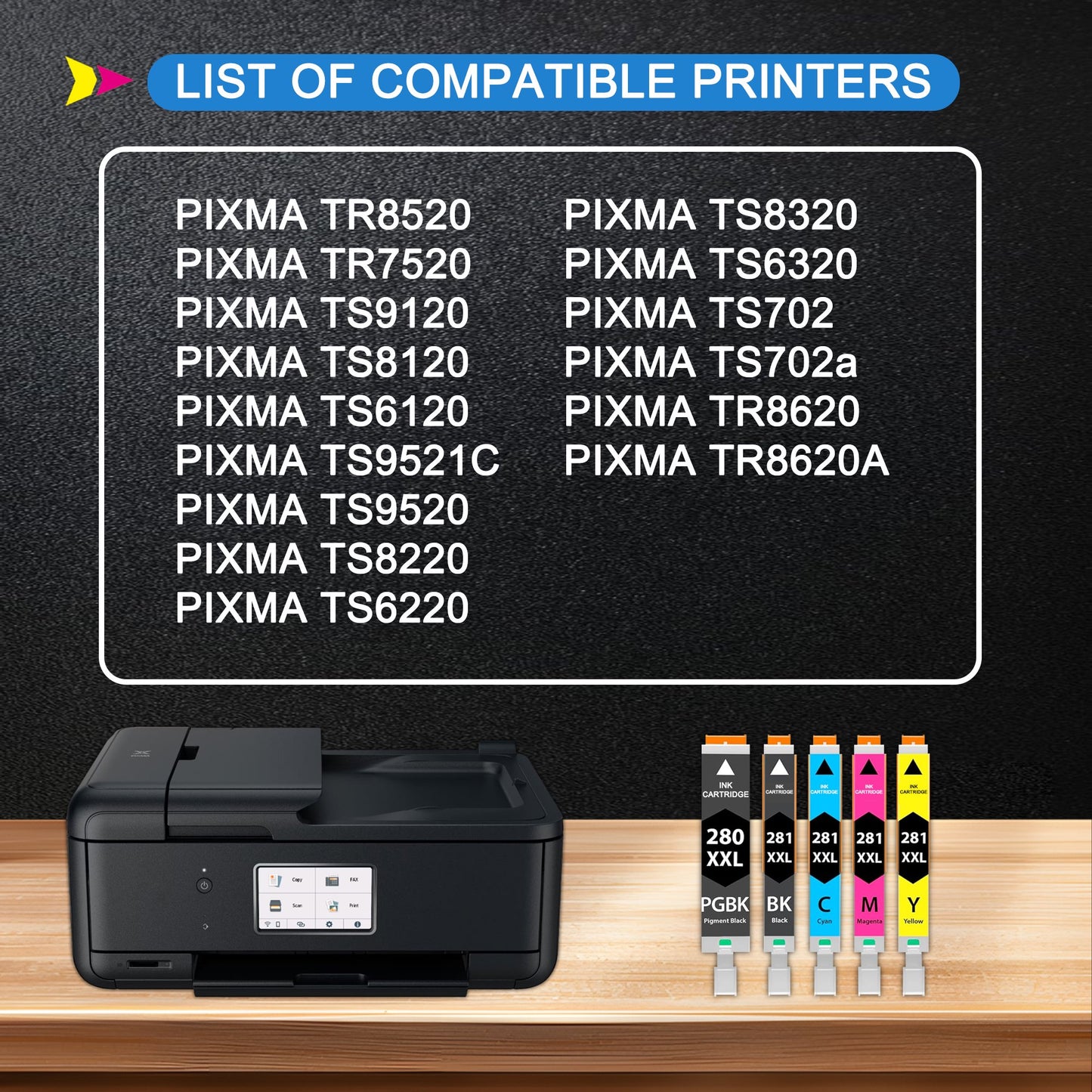 5 Pack 280 281 Ink Cartridge Replacement for Canon PGI-280XXL 281XXL Printer ink