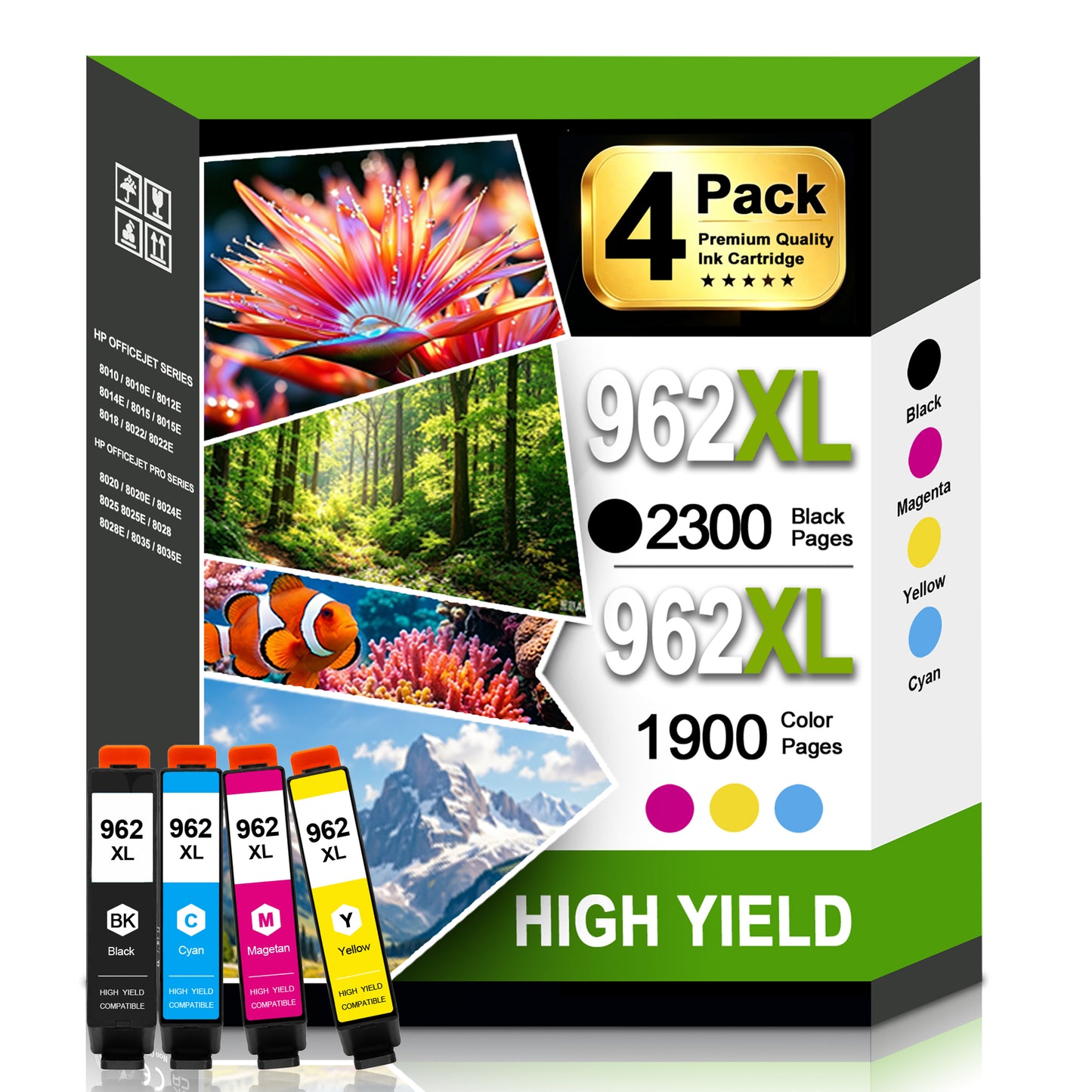962XL Ink Cartridges Combo Pack Compatible for 962 xl 962 Ink Cartridges Works with OfficeJet Pro 9022 9022e 9025 9025e Printers (4-Pack)