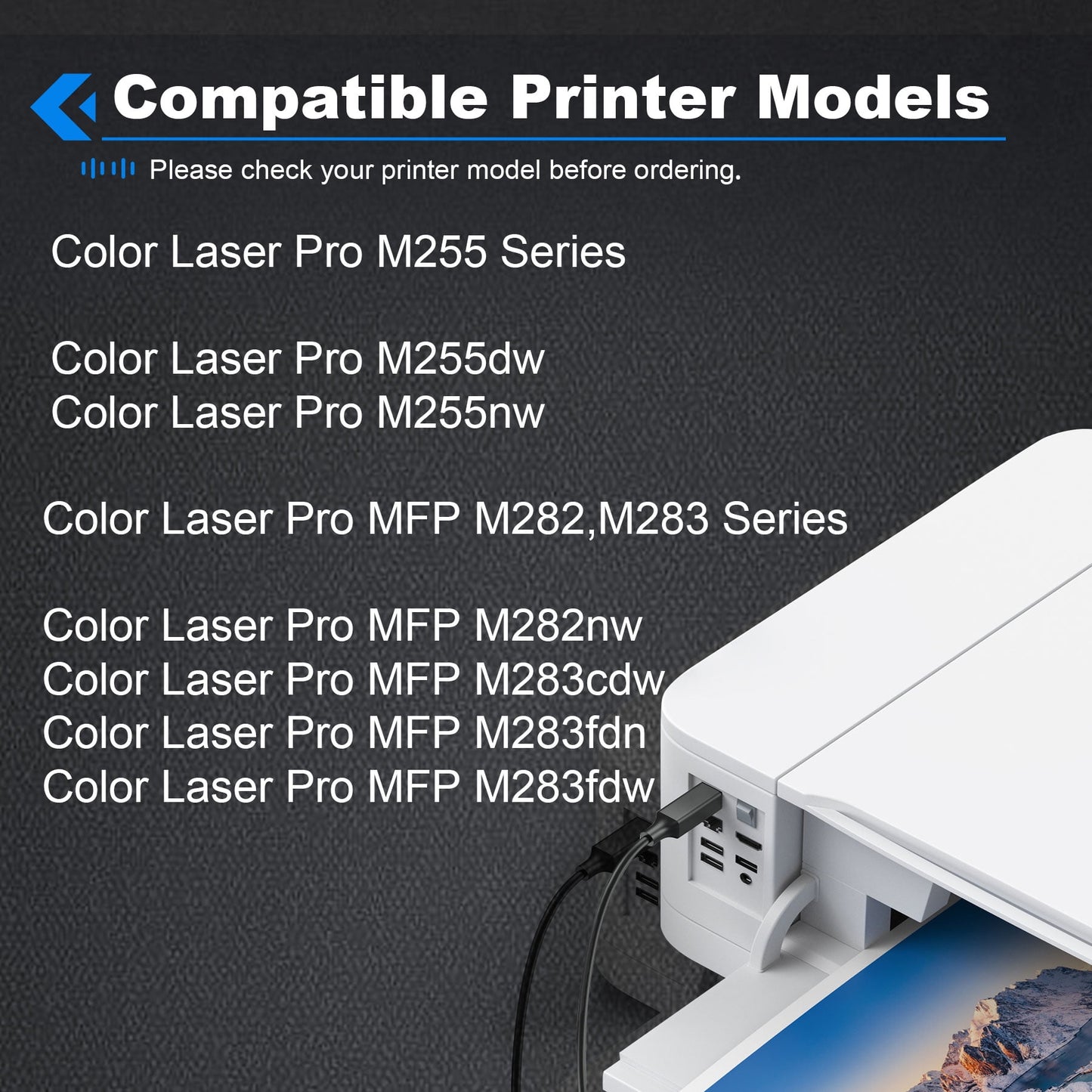 206A W2110A Toner Cartridges With Chip Compatible for HP 206 206A Toner Cartridge for HP Color LaserJet Pro M255 Color LaserJet Pro M282nw, M283cdw Series Printer (1-Pack,Black)