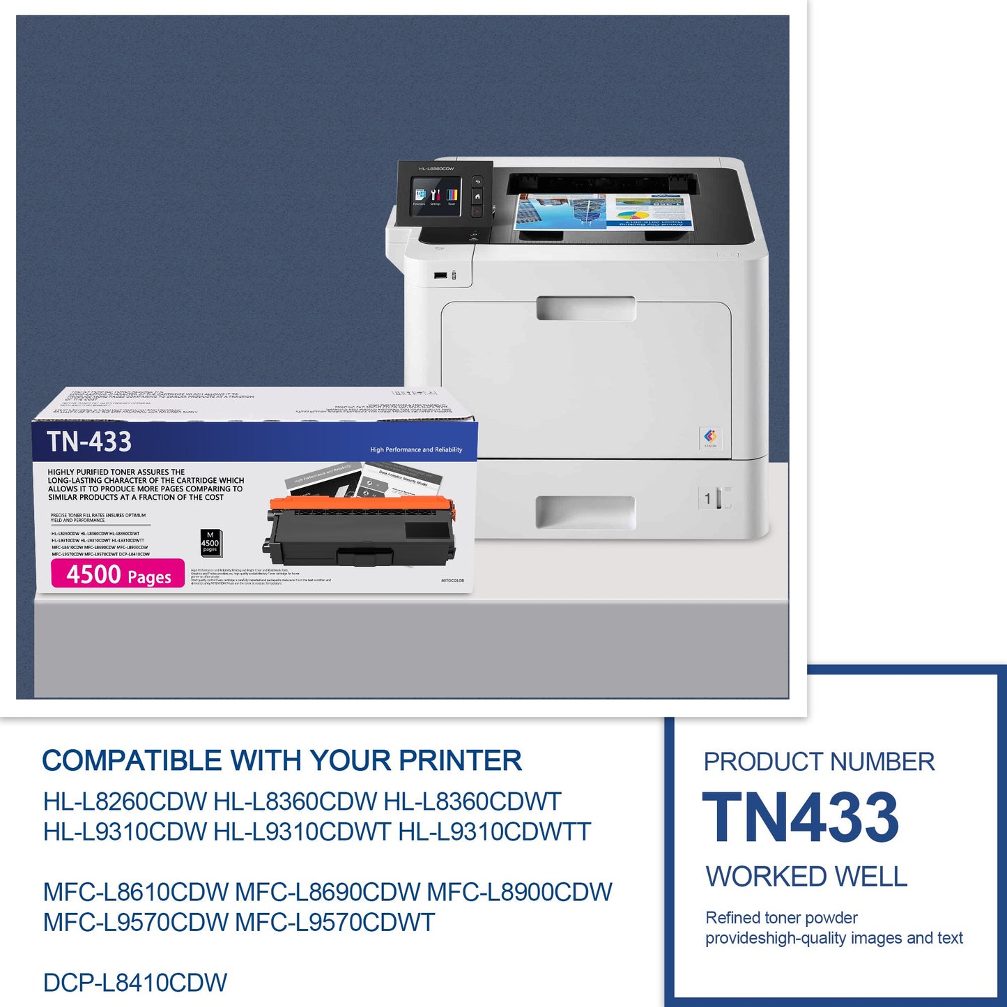 TN433 Toner Cartridge Magenta (2-Pack) - TN-433 Toner Cartridge Compatible for Brother HL-L8260CDW L8360CDW MFC-L8900CDW L9570CDW Printer