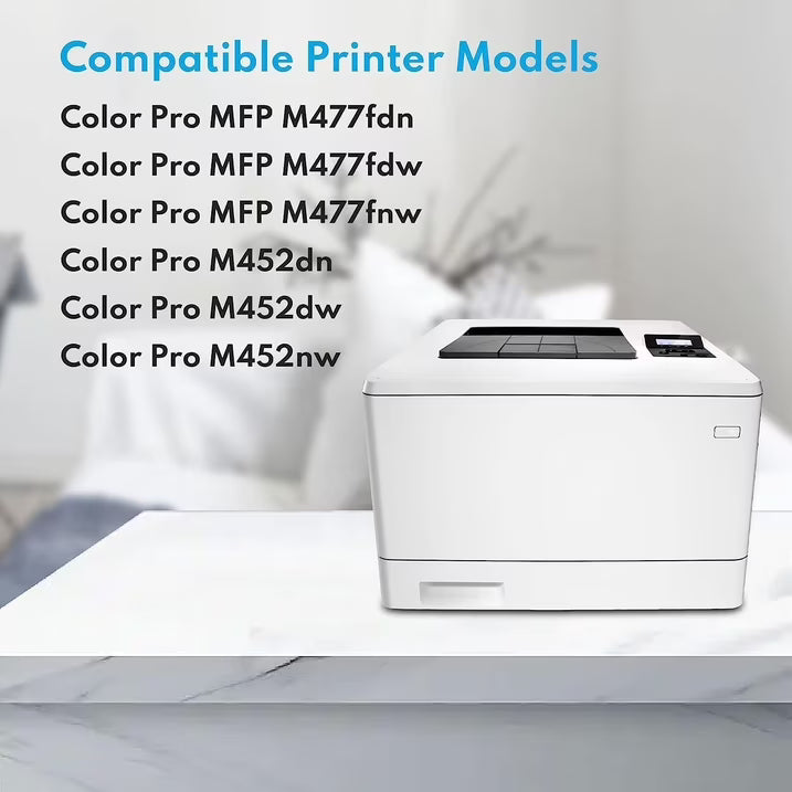 410A Toner Cartridge High Yield (4-Pack) Set with Chip Compatible for Color M477fnw | CF410A CF411A CF412A CF413A