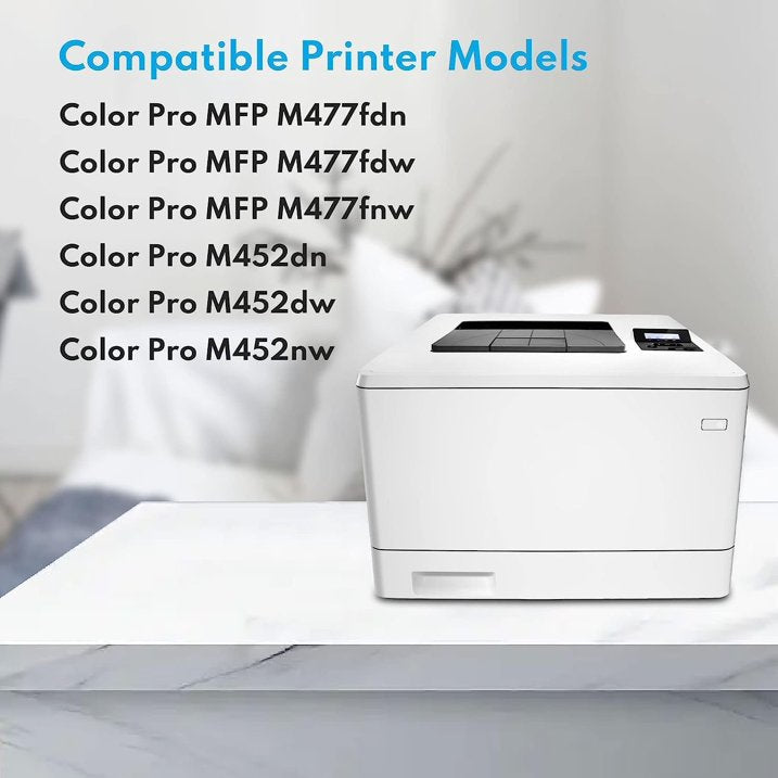 410A Toner Cartridge High Yield (4-Pack) Set with Chip Compatible for HP Color M477fnw | CF410A CF411A CF412A CF413A