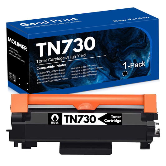 (1 Pack, Black) TN-730 TN 730 High Yield Toner Cartridge TN730 Replacement for Brother MFC-L2710DW HL-L2395DW HL-L2350DW HL-L2370DW Printer, Page Yield Up to 1,700 Pages
