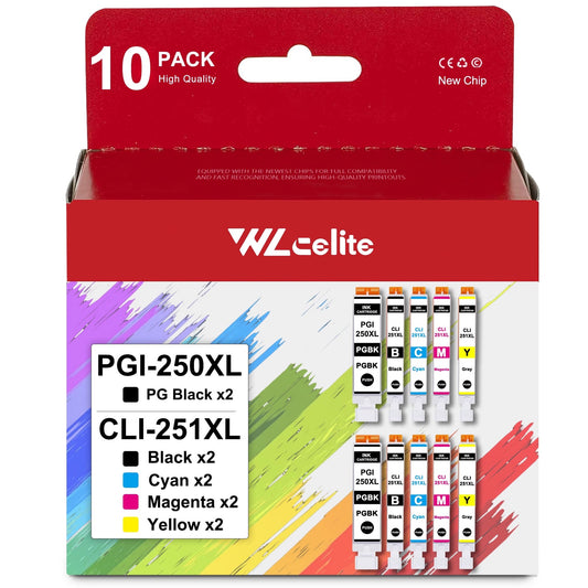 PGI 250XL CLI 251XL Ink Cartridge Compatible for Canon 250XL 251XL Ink Cartridge for MG7520 MG5420 Printer（10 Pack ）