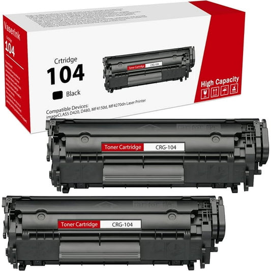 104 Black Toner Cartridge (2-Pack) CRG-104 Toner Replacement for Canon 104 Toner for imageCLASS D420 D480 MF4150d MF4270dn MF4370dn FAXPHONE L120 L90 Printer, 0263B001