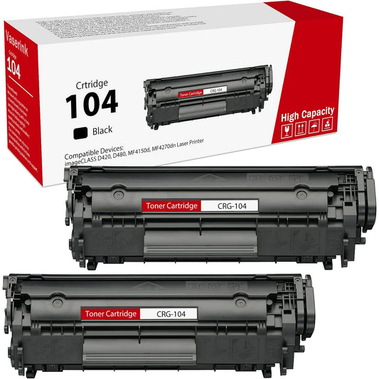 104 Black Toner Cartridge (2-Pack) CRG-104 Toner Replacement for Canon 104 Toner for imageCLASS D420 D480 MF4150d MF4270dn MF4370dn FAXPHONE L120 L90 Printer, 0263B001