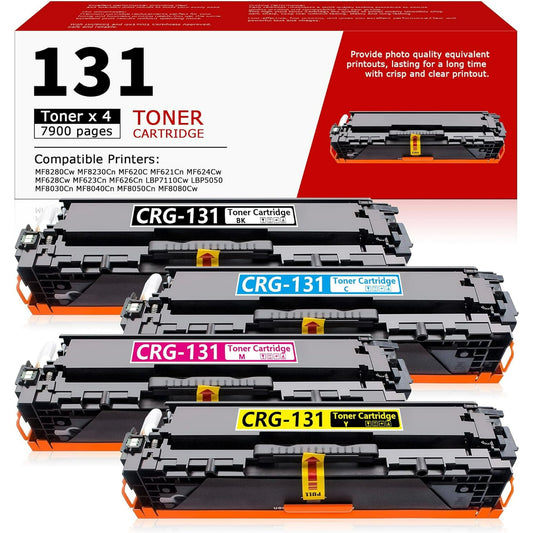 131 Toner Cartridge High Yield 4 Pack Replacement for Canon CRG-131 CRG131 ImageCLASS MF8280Cw MF620C MF624Cw MF628Cw MF8050Cn MF8080Cw Printer Ink (BK/C/M/Y)