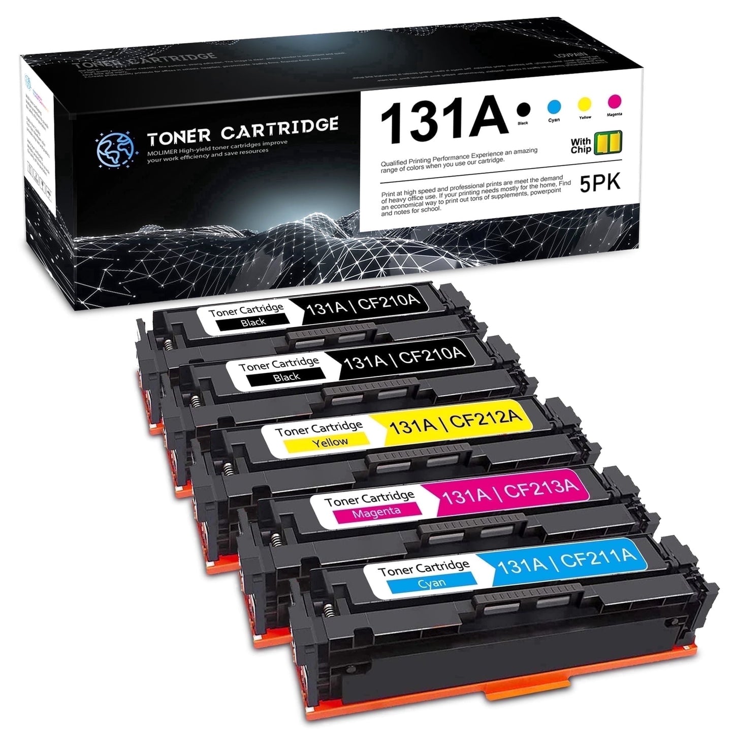 131A Toner With Chip Compatible for 131A CF210A Toner Cartridges for M276nw Printer (5 Pack）