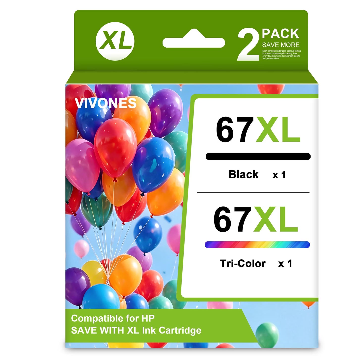 67XL Ink Cartridges Combo Pack Compatible for HP67 67 XL Ink Cartridge Work with DeskJet 2710 2720 4100 4120 Envy 6020 6022 6420 Printers (1 Black /1 Tri-Color)