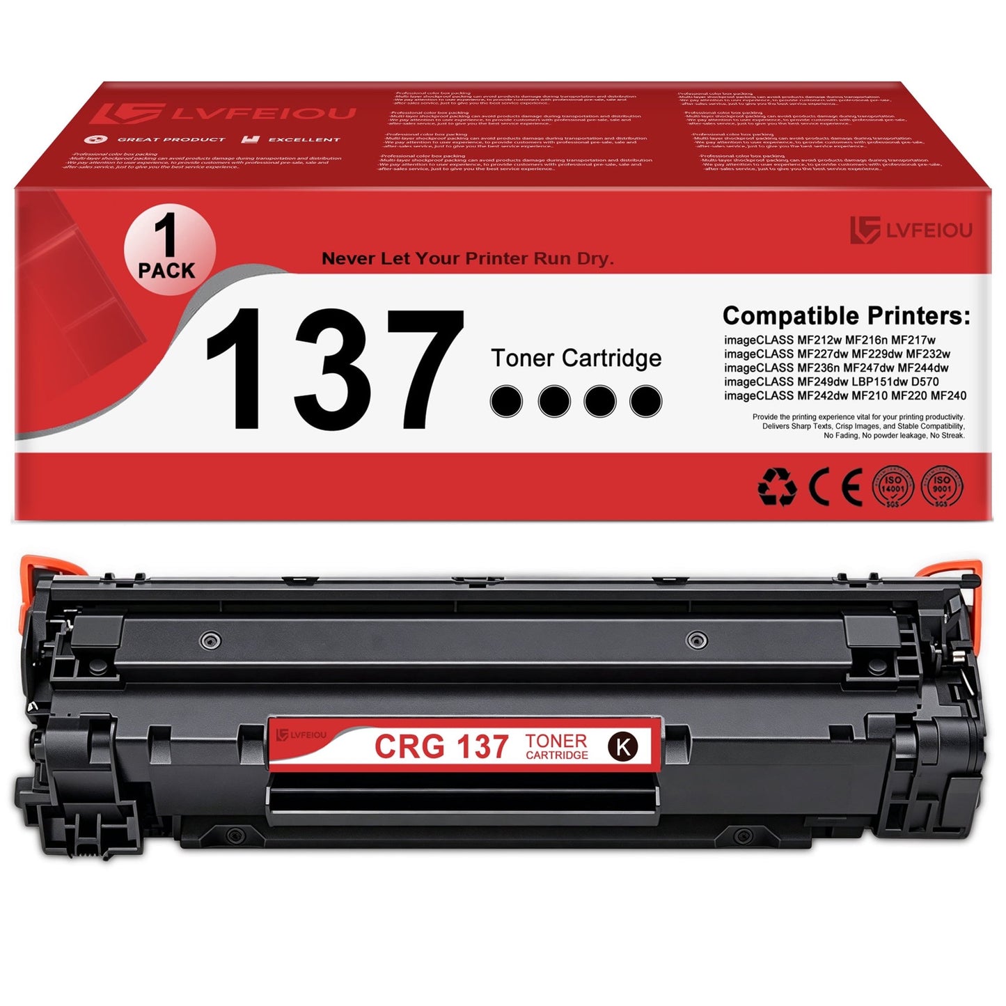 137 Black Toner Cartridge 1 Pack Compatible for Canon 137 CRG 137 Toner imageCLASS MF212w MF216n MF227dw MF229dw MF236n MF249dw MF220 Printer Toners