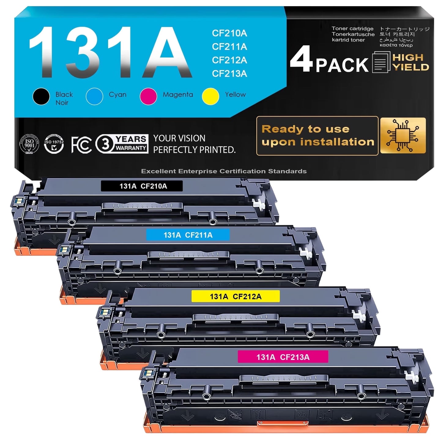 131A Toner Cartridges (With Chip) Compatible for 131A CF210A Laser Jet Pro 200 Color MFP M276nw M276n M251nw M251n Printer Ink (4 Pack)