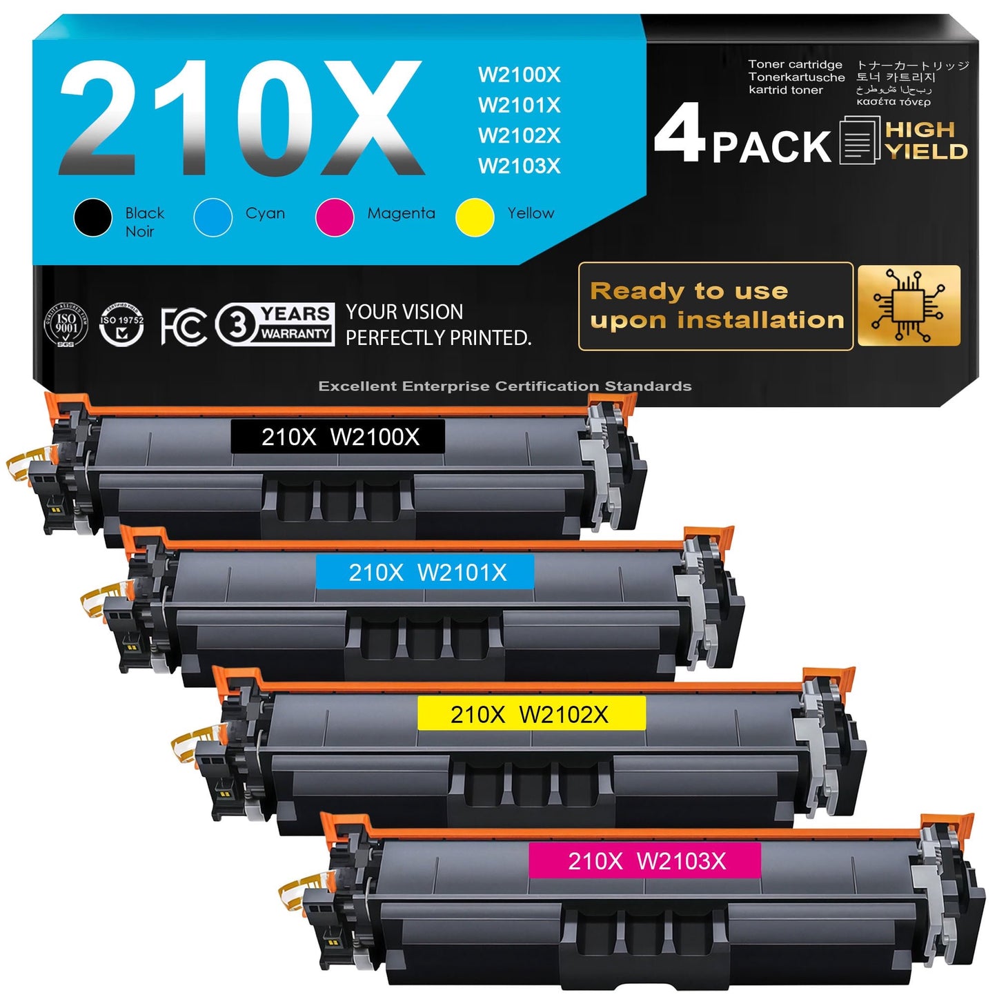 210X Toner Cartridges (with Chip) Compatible for 210X W2100X W2101X W2102X W2103X Color Laser Jet Pro MFP 4301fdw Toner, MFP Pro 4301fdn 4201dw 4201dn 4301 4201 Series Printer (4 Pack)