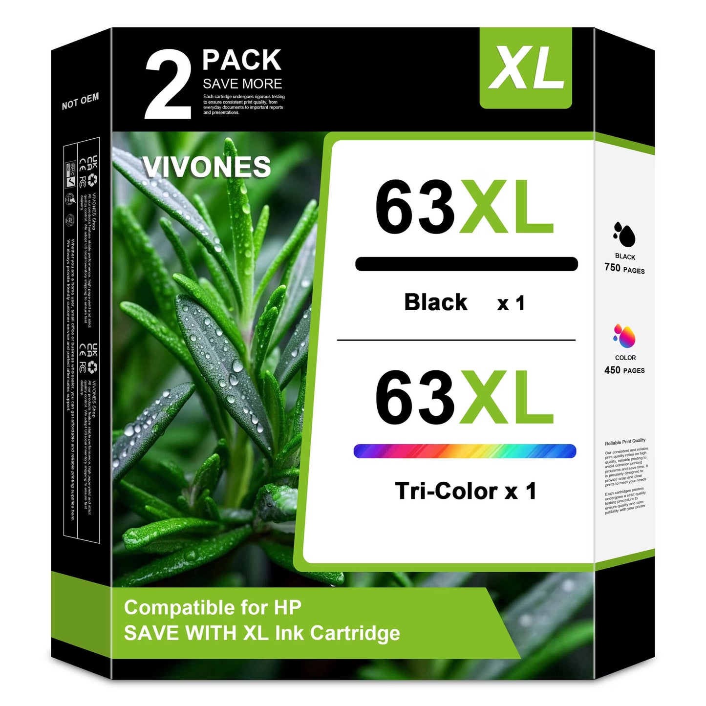 63XL Ink Cartridge Combo Pack Compatible for HP63 63 XL Ink Cartridges Work with Officejet 3930 4650 5255 5257 5258 5259 5200 5252 Printers (1 Black /1 Tri-Color)