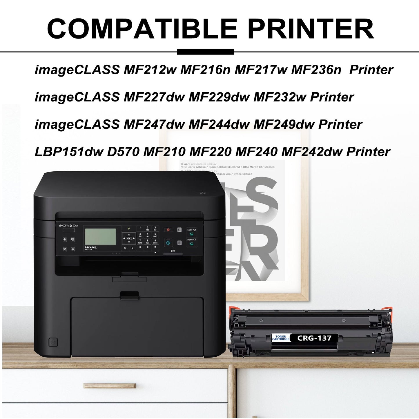 137 Toner Cartridge CRG-137 Toner Replacement for Canon ImageClass MF212w MF216n Printer, 2 Black