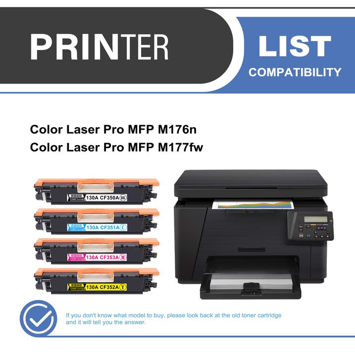 130A CF350A Toner Cartridge 4-Pack Compatible for HP 130A CF350A Toner Cartridges for Color Laser Pro MFP M176 M177 Series Printer (1 Black, 1 Cyan, 1 Magenta, 1 Yellow)