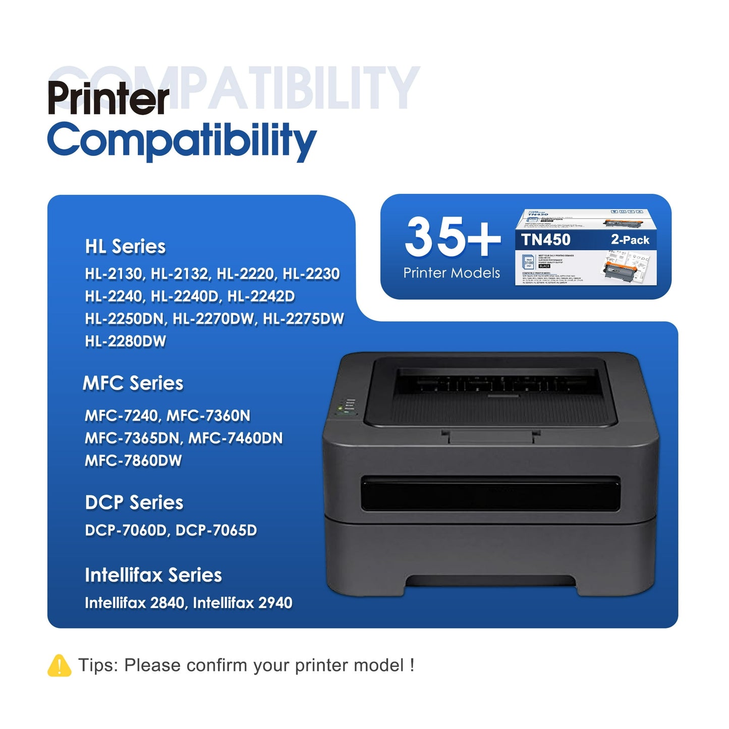 TN450 Toner Cartridge Compatible for Brother TN450 TN-450 TN420 TN-420 High Yield for HL-2270DW HL-2280DW MFC-7240 MFC-7360N DCP-7060D Printer (Black, 2 Pack)