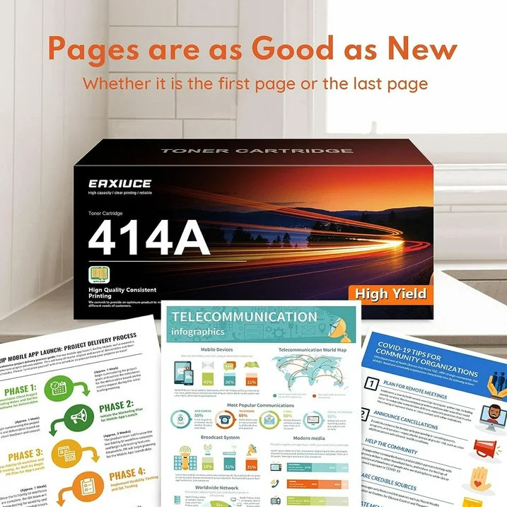 414A Toner Cartridge 5-Pack (with Chip) Compatible for HP 414A Color Pro MFP M479fdw, MFP M454dw M479fdn, MFP M454dn M480f - W2020A (BK/C/M/Y)