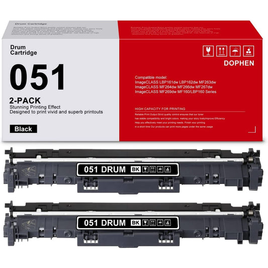 2-Pack 051 Drum Unit Black 051 Drum Unit Replacement for Canon imageCLASS MF264dw MF267dw MF269dw LBP162dw Printer