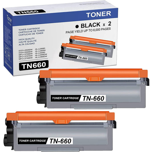 2-Pack Black High Yield TN-660 TN660 Toner Cartridge Compatible Replacement for HL-L2315DW L2340DW L2660DW L2380DW MFC-L2705DW L2707DW DCP-L2520DW Printer, Page Yield Up to 6,000 Pages