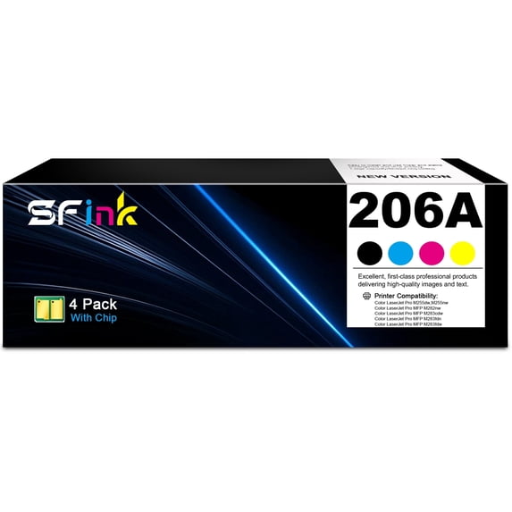 206A W2110A Toner Cartridges 4-Pack Compatible for HP206A 206X W2110X for LaserJet Pro MFP M283fdw M283cdw M255dw M283 M255 Printer (Black/Cyan/Yellow/Magenta)