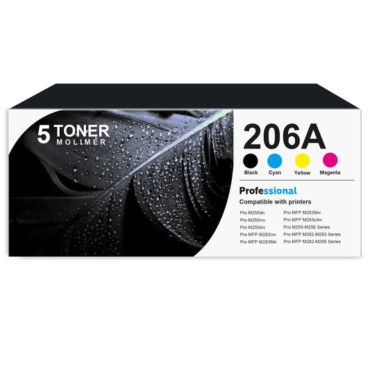 206A Toner With Chip Compatible for HP 206A W2110A Toner Cartridges 5 Pack M255dw M255nw M282nw Printer ( 2 Black 1 Cyan 1 Yellow 1 Magenta)
