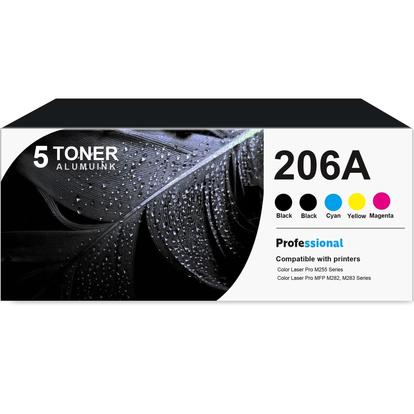 206A W2110A Toner Cartridge 5-Pack Compatible for 206A W2110A Toner Cartridges for Color Laser Pro M255; Color Laser Pro MFP M282, M283 Series Printer (2 Black, 1 Cyan, 1 Magenta, 1 Yellow)