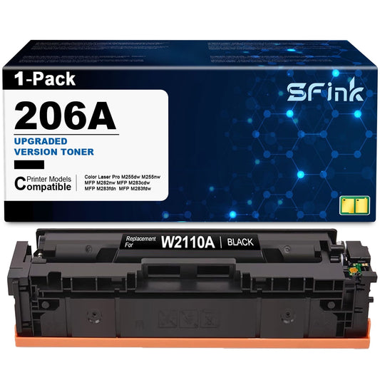 206A W2110A Toner Cartridges With Chip Compatible for HP 206 206A Toner Cartridge for HP Color LaserJet Pro M255 Color LaserJet Pro M282nw, M283cdw Series Printer (1-Pack,Black)