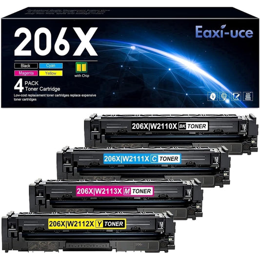 206X Toner Cartridges 4 Pack High Yield (with Chip) Toner Cartridge: Compatible for 206X 206A W2110X with Color Pro MFP M283fdw M283cdw M255dw M282nw Printer 206X Set Toner