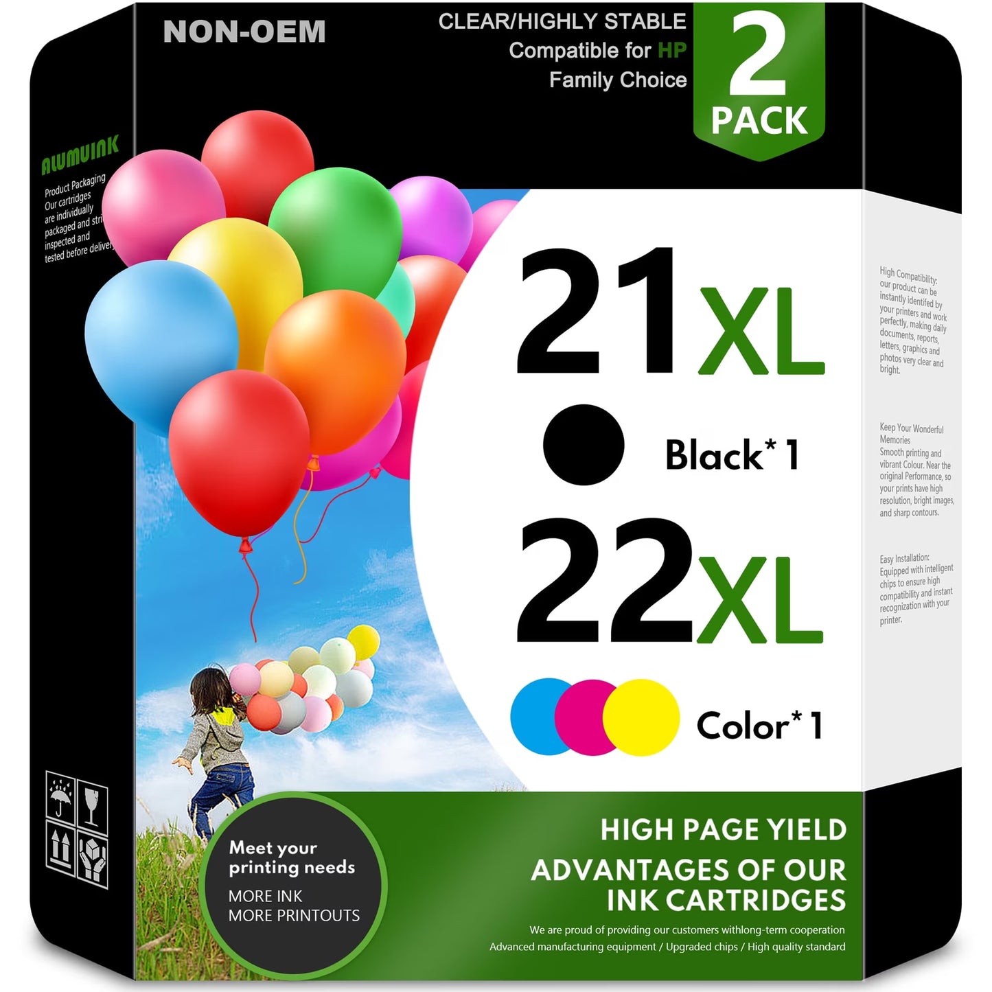 21XL 22XL Ink Cartridges Combo Pack Compatible 21 22 Ink Cartridges for OfficeJet 4315 J3680 DeskJet 3900 D1568 PSC 1415 (Black/Tri-Color)