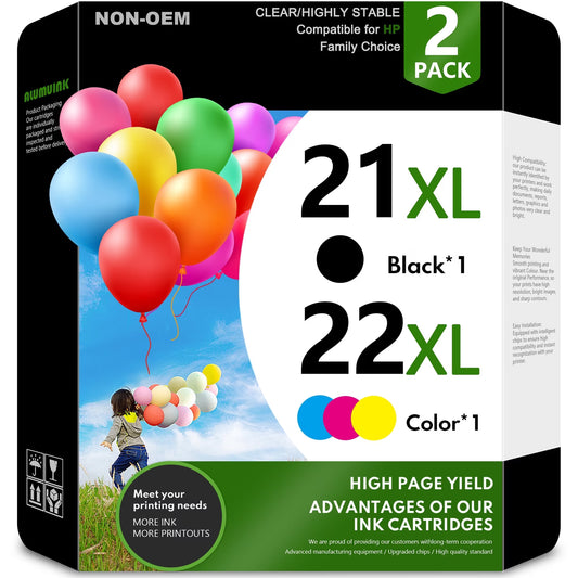 21XL 22XL Ink Cartridges Combo Pack Compatible 21 22 Ink Cartridges for OfficeJet 4315 J3680 DeskJet 3900 D1568 PSC 1415 (Black/Tri-Color)