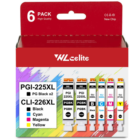 225 226 Ink Cartridges Replacement for Canon PGI-225 CLI-226 6 Pack Ink Cartridge for iX6520 MG5120 Printer（2*PGBK 1*BK 1*C 1*M 1*Y ）