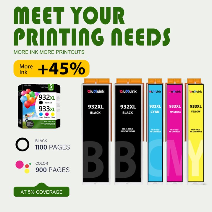 932XL 933XL Ink Cartridge Compatible for HP 932 933 Ink Cartridge for HP Officejet 7510 7610 7612 Printers
