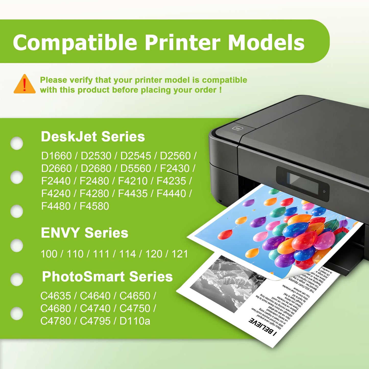 60XL Ink Cartridges Combo Pack Compatible for HP60XL Ink Cartridge Work with DeskJet D1660 D2530 ENVY 100 110 111 PhotoSmart C4635 C4640 Printers (2 Black)