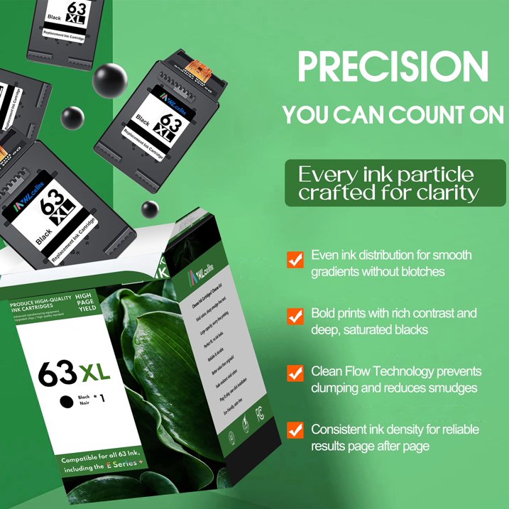 63 XL 63 Ink Cartridge Compatible for 63XL Black Ink Cartridges for OfficeJet 5255 3830 Envy 4520 Printer（1 Pack）