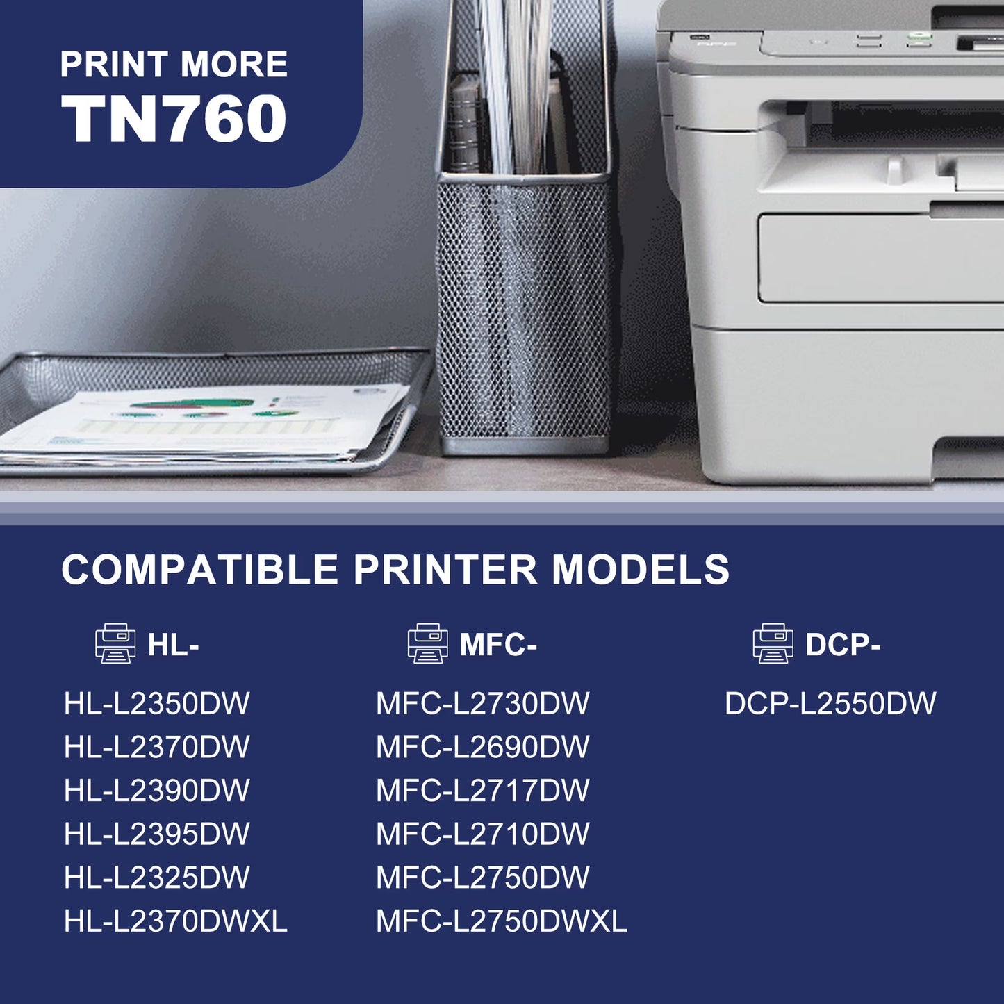 TN760 Toner Cartridge Compatible for Brother TN760 TN-760 TN 760 Toner Cartridges for MFC-L2750DWXL HL-L2370DW DCP-L2550DW Printer (Black,1 Pack)
