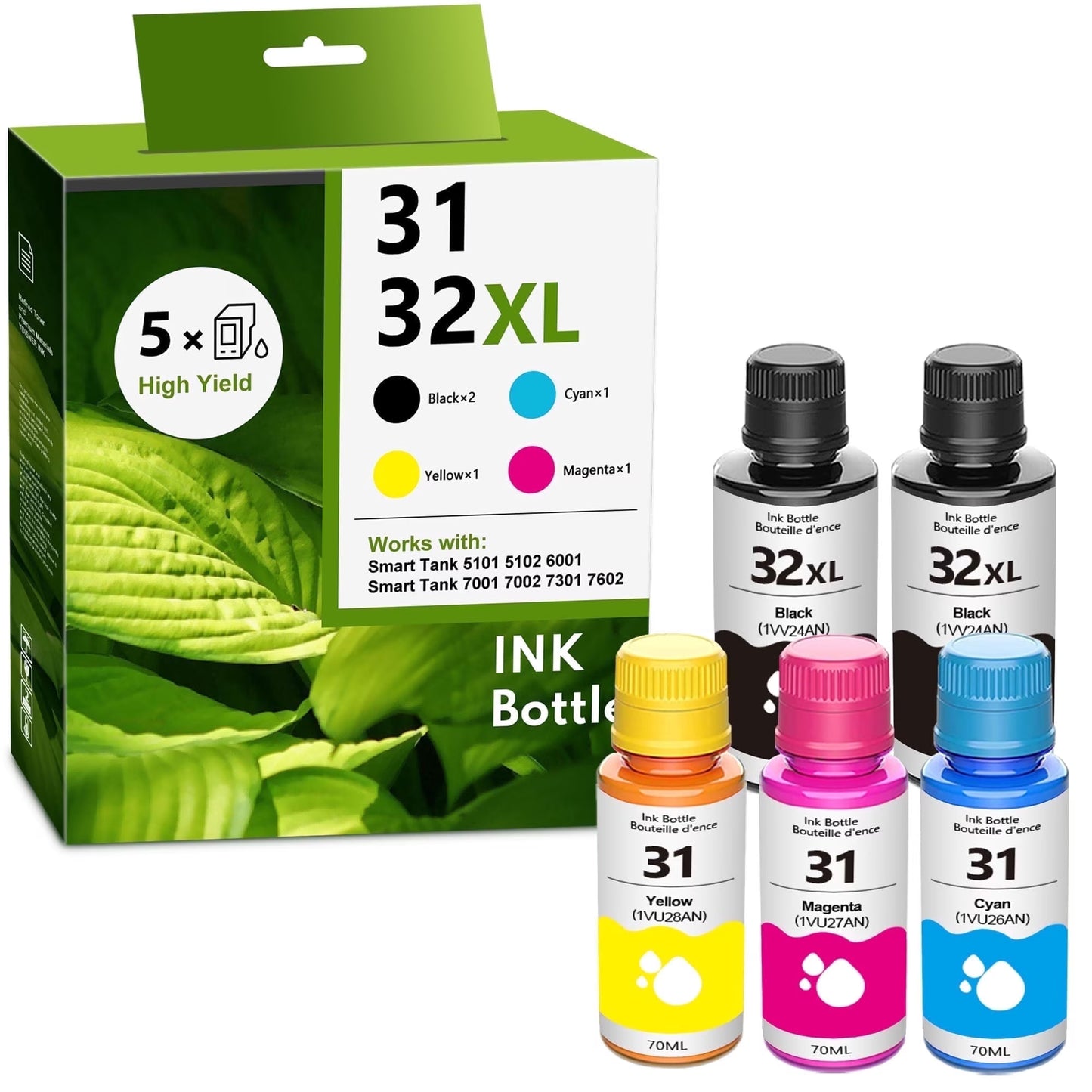 31 Ink 32XL Black Ink Bottle Set Compatible for 31 32 XL Ink Bottle Set for Smart Tank 5000 6001 7301 Printers