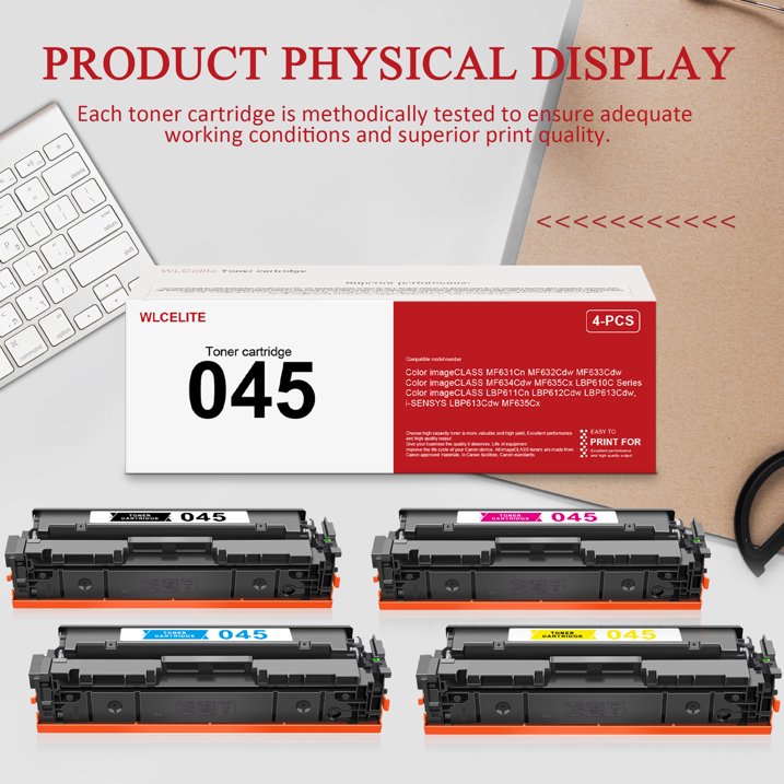 045 Toner Cartridge Compatible for Canon 045 Toner Cartridges for MF634Cdw LBP612CDW 4 Pack Printer