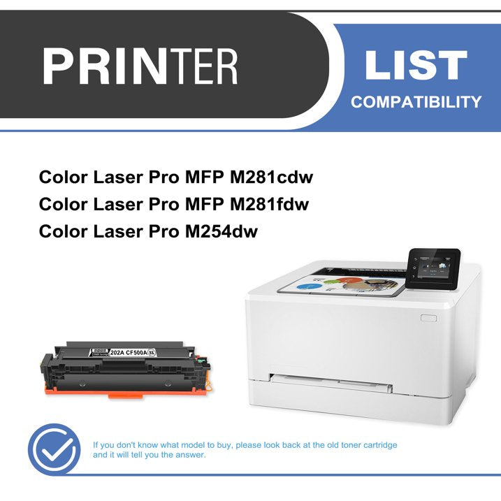 202A CF500A Toner Cartridge Balck 2-Pack Compatible for 202A CF500A Toner Cartridges for Color Laser Pro M254, Color Laser Pro MFP M281 Series Printer