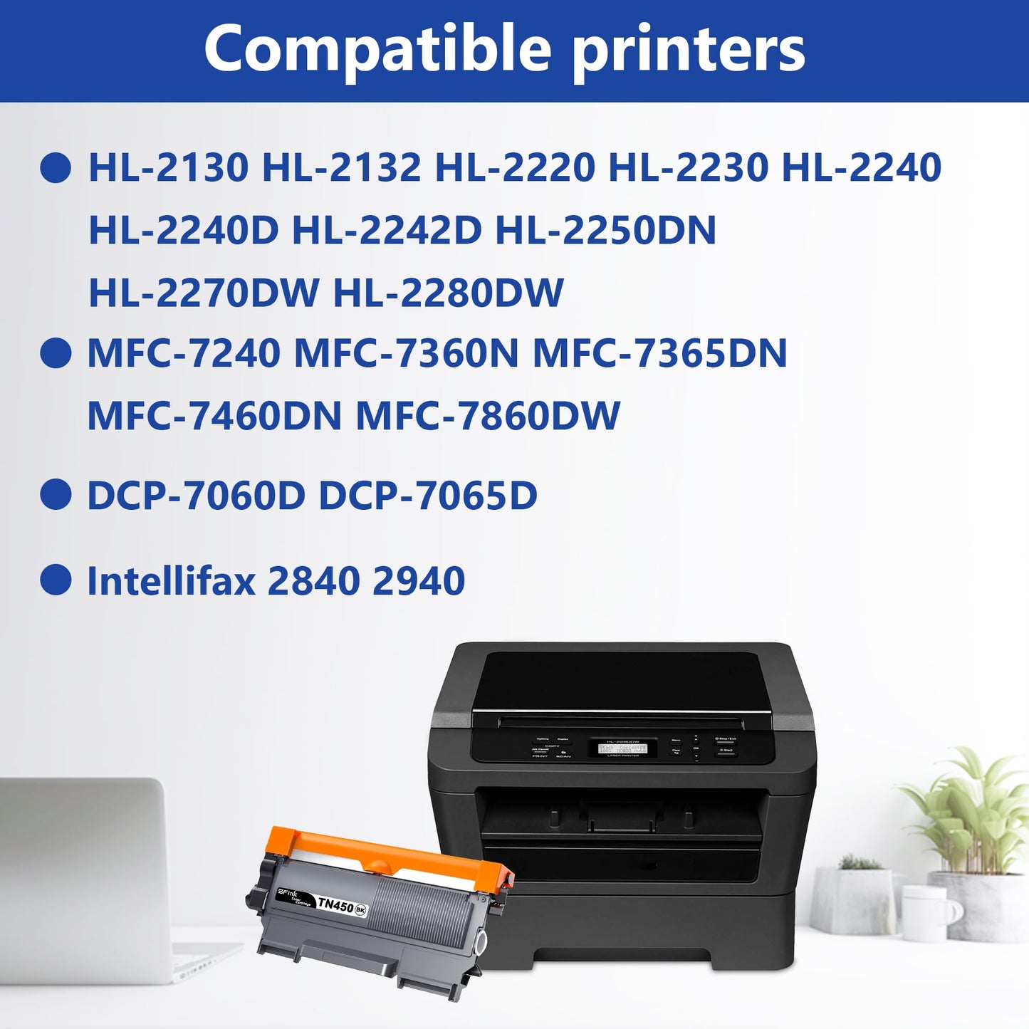 TN450 2 Pack Black Toner Cartridge Replacement for Brother TN 450 TN 420 Compatible with HL-2270DW MFC-7360N Intellifax 2840 2940