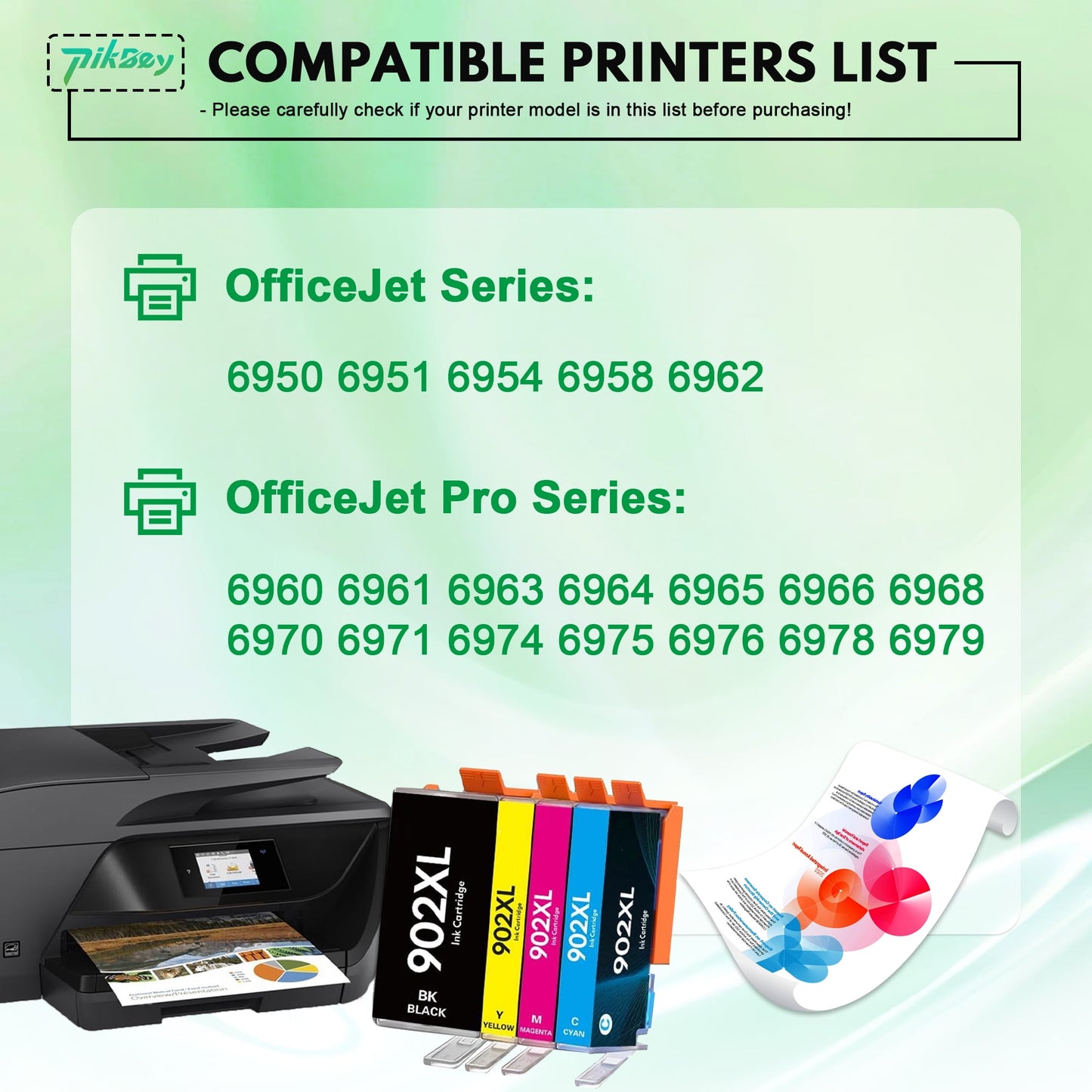 902XL Ink Cartridges Compatible for HP 902 Ink Cartridge for HP OfficeJet 6950 6960 OfficeJet Pro 6960 6970 Printers (1BK/1C/1M/1Y) 4-Pack