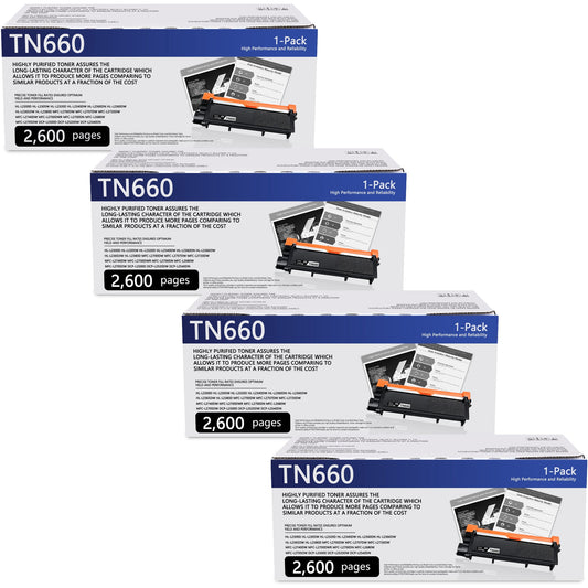 TN660 TN630 Toner Cartridge High Yield 4-Pack Black Compatible for Brother TN-660 TN 660 TN 630 for HL-L2320D HL-L2380DW MFC-L2740DW Printer