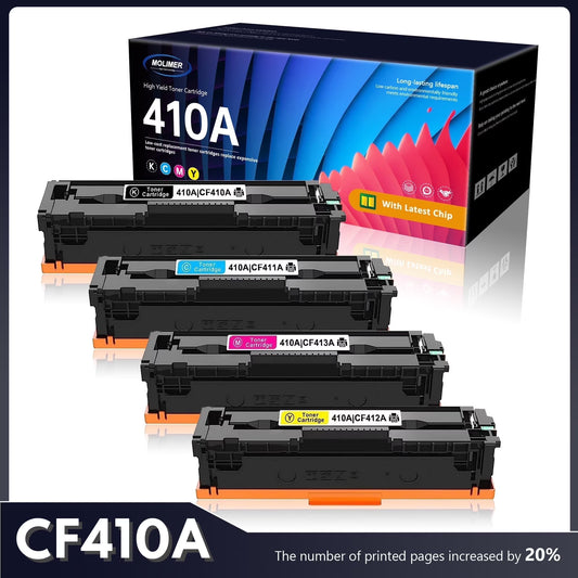 410A Toner Cartridge High Yield (4-Pack) Set with Chip Compatible for HP Color M477fnw | CF410A CF411A CF412A CF413A