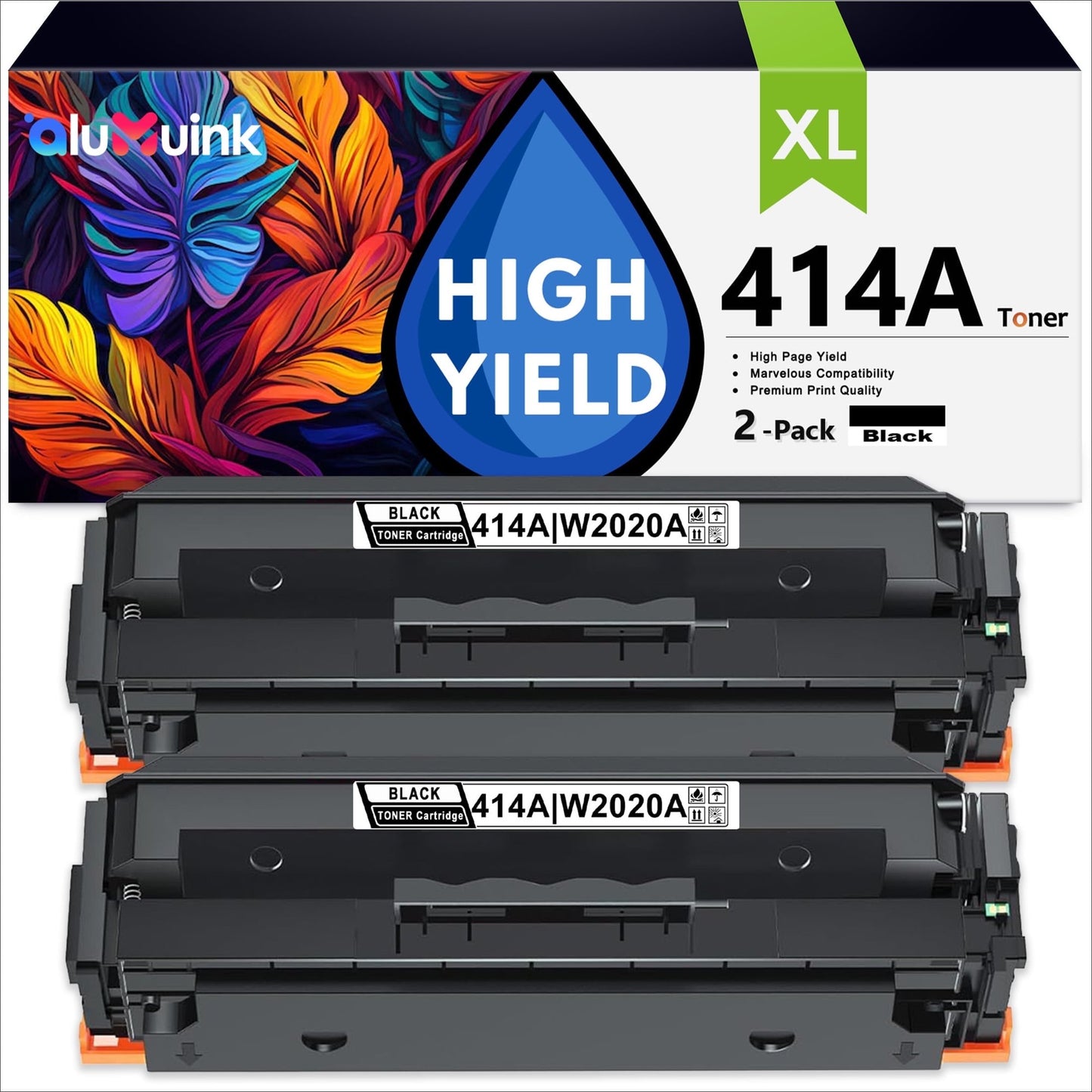 414A Toner Cartridge 2 Pack Compatible for HP 414A W2020A Black Toner Cartridges for Color Laser Enterprise M455dn, MFP M480f; Color Laser Pro M454, MFP M479 Series Printers